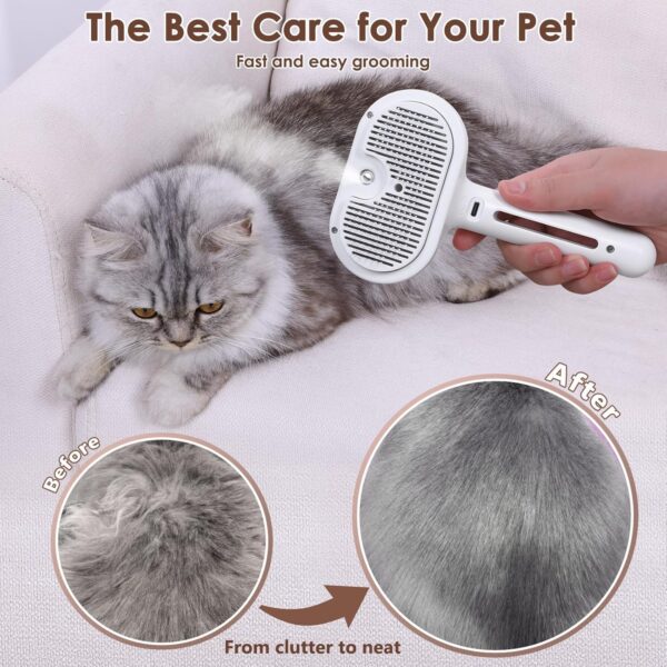 Cat Brush with Steam Portability Dog Brush Cat Steam Brush Furry Pet Steamy Cat Brush Suitable for Both Long and Short-Haired Pets Steam Brush Cat Hair Easy Brush Cat Brush for Shedding - White - Image 3