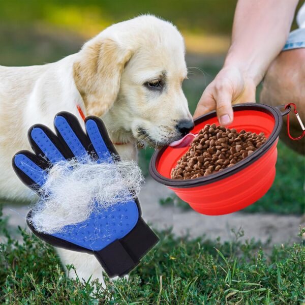 Pet Grooming Gloves and Pet Collapsible Bowls suits, Dog Washing Gloves for Long and Short Hair Dogs & Cats 1 Pair,Portable pet feeding bowl. - Image 3