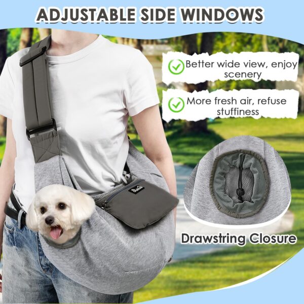 Eyein Dog Slings for Small Dogs, Up to 12lbs Hand Free Adjustable Pet Puppy Sling Carrier with Window & Storage Pocket, Soft Comfortable Dog Cat Carry Bag with Safety Leash for Walking Outdoor(Grey,M) - Image 3