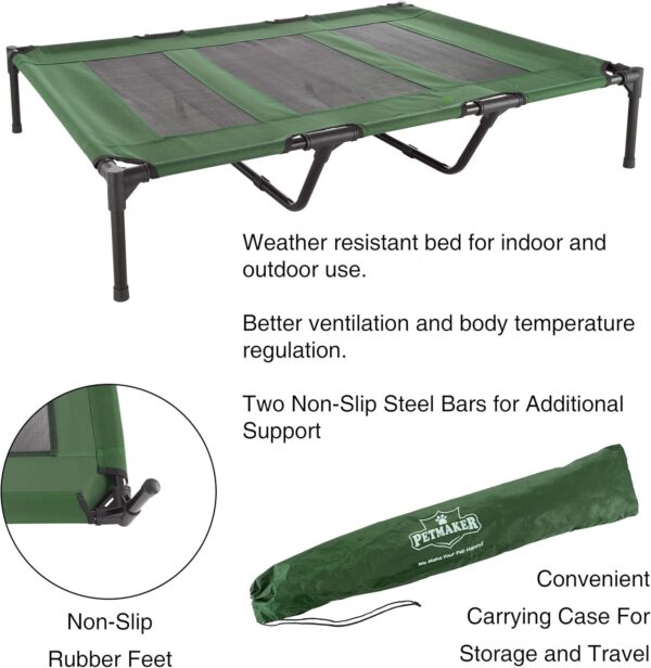 Petmaker Elevated Pet Bed-Portable Raised Cot-Style Bed W/ Non-Slip Feet, 48”x 35.5”x 9” for Dogs, Cats, or Small Pets-Indoor/Outdoor Use (Green) - Image 3