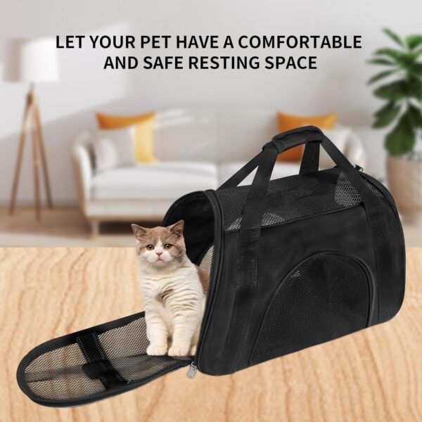 Soft Sided Comfort Cat Carrier，Portable Foldable Pet Travel Carriers Bag For Puppy/Dog With Shoulder Strap & Removable Mat，Durable Cats Basket Airline Approved(Black,M) - Image 6