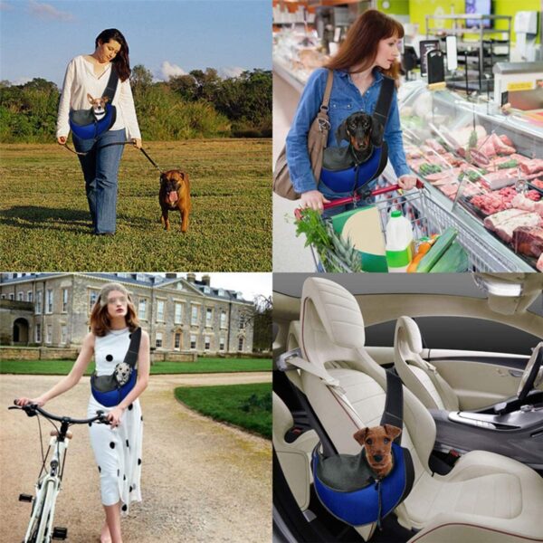 Small Dog Puppy Sling Carrier, Hands-Free Cat Carry Bag Mesh Pet Dog Papoose Pouch Tote Adjustable Padded Shoulder Pet Sling with Pocket & Collar Hook Pet Safety Carrier for Daily Walking Subway,L - Image 5