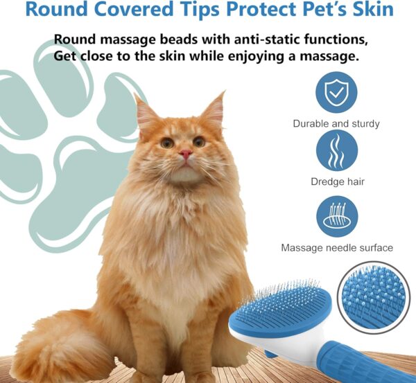 Cat Brush for Shedding and Grooming, Dog and Cat Grooming Brush Slicker Brush with Smooth Handle Pet Grooming Tool with Cat Hair Comb for Loose Fur, Tangles & Dirt for Long/Short Haired Cats (Blue) - Image 6