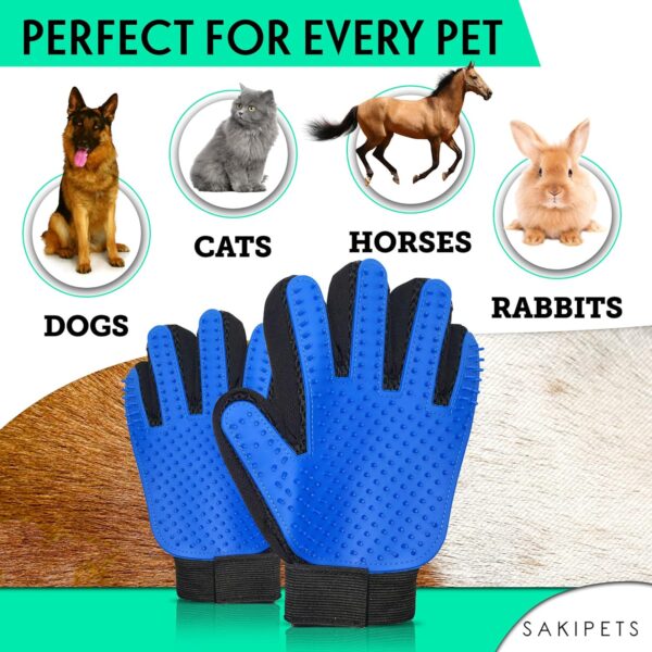 Pair of Pet Grooming Glove by SAKI Pets – Upgraded Dog Hair Remover Mitt with 259 Silicone Grooming Tips – Breathable Deshedding Gloves for Dogs, Cats and Horses – A Bonus Pet Bowl Includes - Image 3