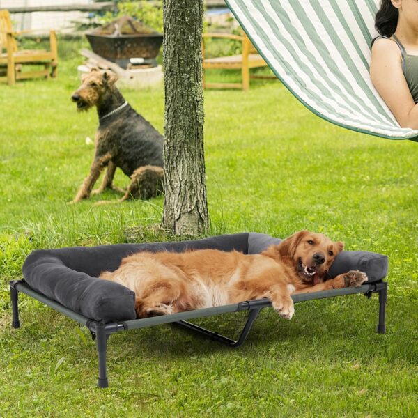 BingoPaw Cooling Raised Dog Bed: Cool Outdoor Waterproof Elevated Bolster Pet Beds with Breathable Mat and Soft Plush Mats for Outside Pool Side and Garden Grey XL(110x80cm) - Image 2