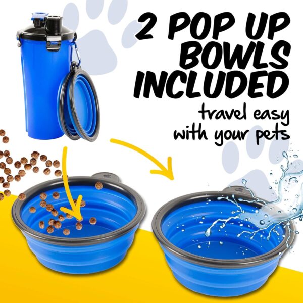 PawPride Dog Water Bottle - 2 in 1 Portable Dog Water and Food Bottle with 2 Collapsible Pop-up Bowls, Leakproof Bottle with 2 Compartments for Travel, Camping, Hiking - Image 3