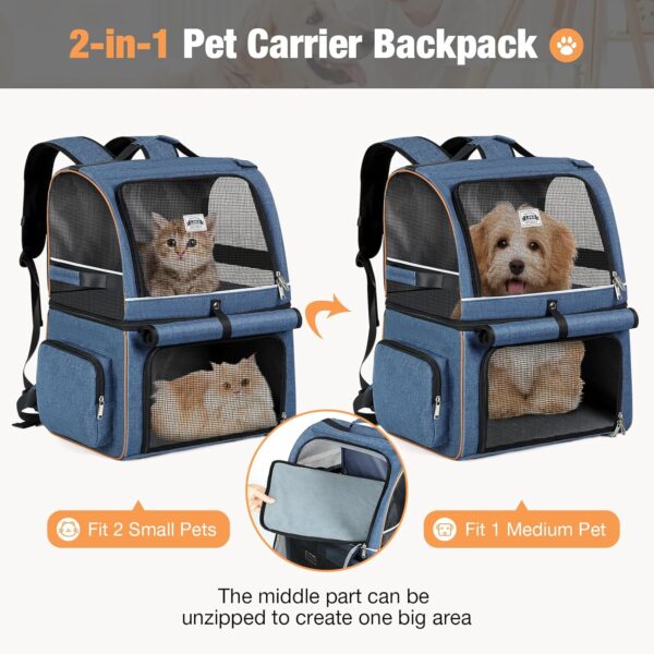 Lekesky Double Cat Carrier for 2 Cats, Pet Backpack Carrier for 2 Pets, Double-Compartment Pet Backpack for Two Small Cats or One Medium Dogs, Dog Backpack Carrier Fits Up to 11 kgs,Navy Blue - Image 3