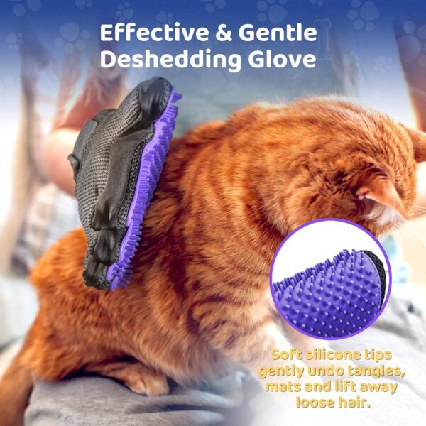 DELOMO Pet Hair Remover Glove - Gentle Grooming Brush Deshedding Massage Mitt with Enhanced Five Finger Design Perfect for Dogs & Cats Long Short Fur 1 Pack (Right-hand), Purple - Image 2