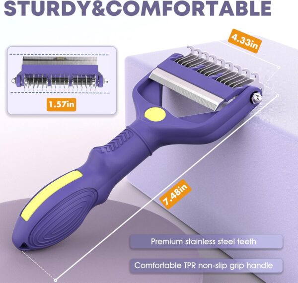 3 in 1 Upgraded Dematting Brush for Pets - Undercoat Deshedding Rake for Dogs and Cats with Thick Hair, Pet Grooming Rake - Image 5