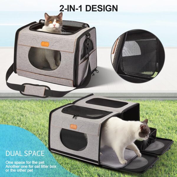 ICREATE.X Large Cat Carrier, Travel Litter Box for Cats, Collapsible Dog Crate, One for Litter Box and soft cat cage 2-in-1 Double Pet Carrier bag - Image 2