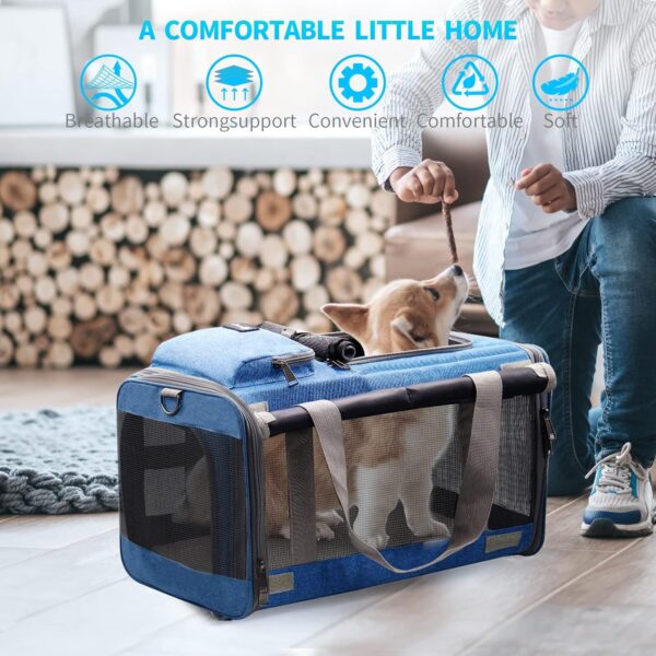 Cat Carrier Large Dog Travel Bag Airline Approved Pet Carrier Foldable, Cat Carrier Bag for Large Small Cat and Small Dog 5-Windows Breathable, Dog Carrier for Travel Blue - Image 7