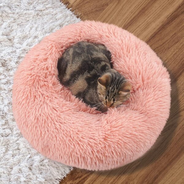 Enjamoy Plush Donut Dog Bed, Calming Round Dog Cat Bed Soft and Fluffy Cuddler Pet Cushion Self-Warming Puppy Beds Machine Washable, Pink 50cm - Image 6