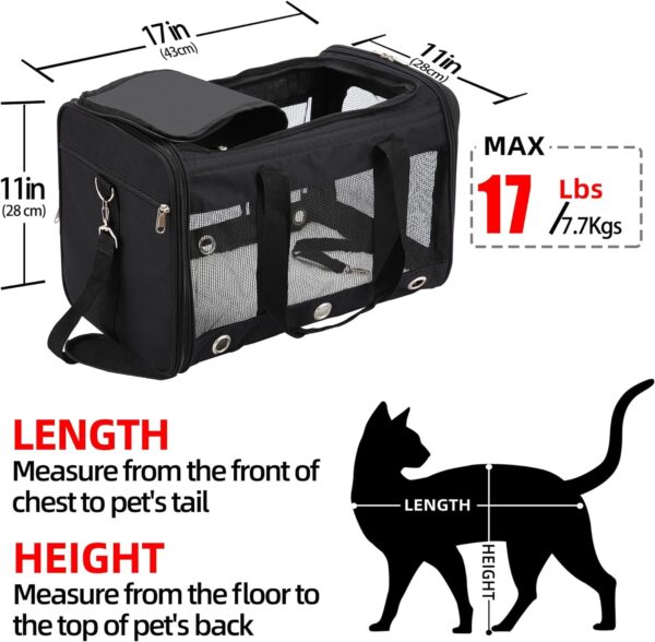 Soft Sided Foldable Cat/Dog/Pet Carrier Bag, Portable Puppy/Pets Travel Carriers For Cats/Dogs With Shoulder Strap & Removable Mat, Durable Cat Basket of 17 lbs Airline Approved - Black, M - Image 2