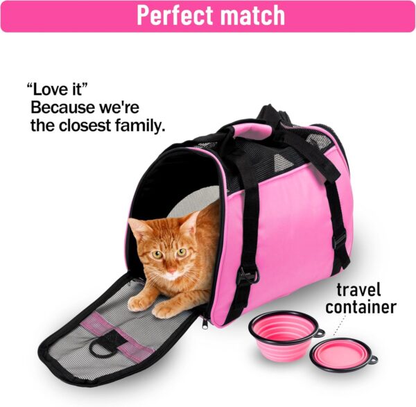 DONYER POWER Soft Sided Pet Carrier for Dogs & Cats Comfort Under Seat Travel Tote Bag, Travel Bag for Small Animals with Mesh Top and Sides, with a Small Collapsible Bowl PINK - Image 4