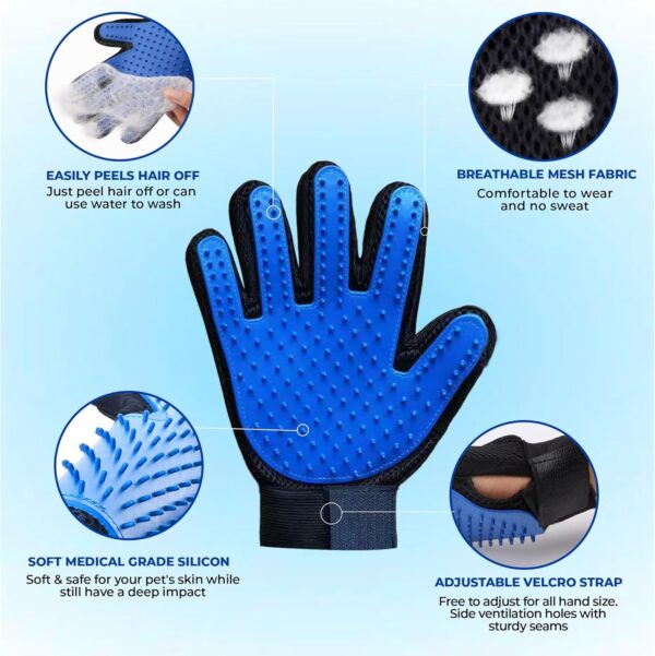 1TO3GO Pet 180 Silicon Tips Grooming Gloves, Dog Bathing Glove (1 Pair - Blue) - Image 3