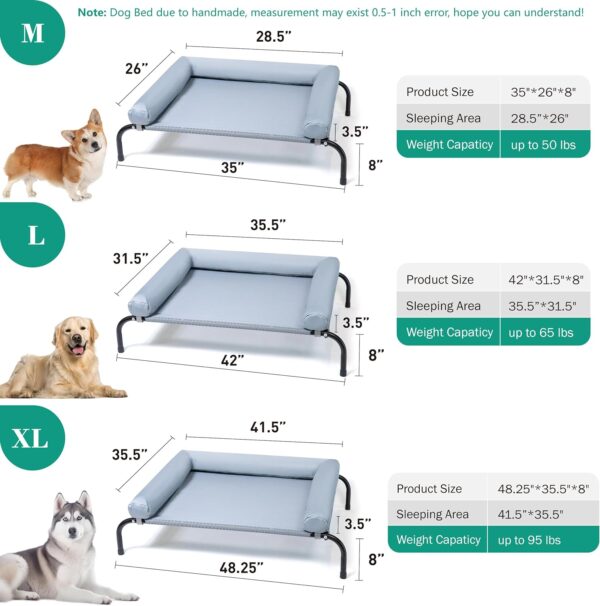 TJSOULER Cooling Elevated Dog Bed with Bolster,Portable Washable Raised Dog Cot with Chew Proof Mesh and Metal Frame,No-Slip Rubber Feet for Indoor & Outdoor Use(Grey,XL) - Image 6