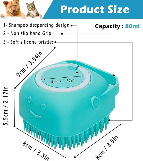 Soft Silicone Dog, Dog Shampoo Brush, Dog Bath Brush, Multi-Functional Bath, Dog Brush, Pet Massage Tool and Shampoo Dispenser for Dogs and Cats, Pets Shower and Grooming Tool (Blue) - Image 2