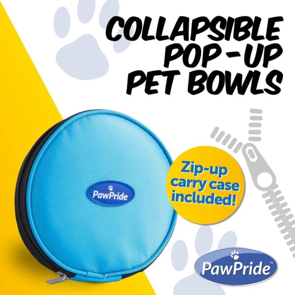 Pawpride Collapsible Pop Up Pet Dog Bowls in Compact Carry Case – For Travel, with Three Adjustable but Sturdy Height Modes and Hook & Loop Base in Blue - Image 2