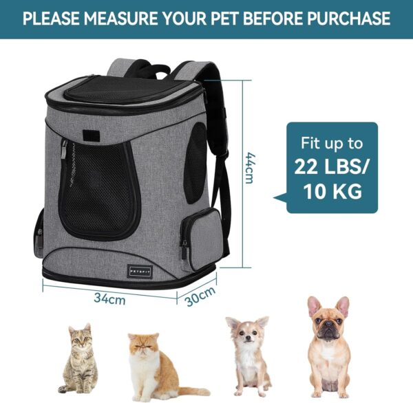 Petsfit Cat Backpack Portable Cat Carrier Backpack for Cats and Small Dogs,Ventilation Mesh Design Cat Carrier with Soft Fleece, Grey,32x43 cm - Image 3