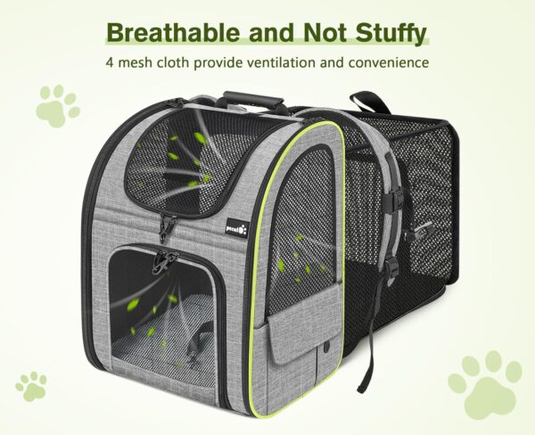 Pecute Cat Carrier Dog Backpack Expandable, Portable Breathable Rucksack with Front Opening-Mesh Window-Pockets, Extendable Back More Space Great For Carrying Puppy Dogs Cats Up to 8KG - Image 5