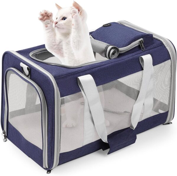 YUOCT Portable Pet Dog Cat Carrier Bag, Breathable Cat Carrier Handbag, Airline Approved, Safety Leash, Foldable Bunny Puppy Cat Carrier up to 20lbs, Cat Bag for Travel Hiking Camping Outdoor (Blue) - Image 2