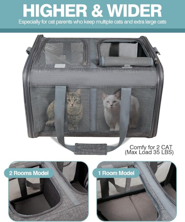 Furryilla Soft-Sided Pet Carriers 2 Cats Dogs Double-Compartment Foldable Up to 38lbs, Expandable Large Cat Carrier for Travel/Veterinary Visits/Road Trips - Image 2