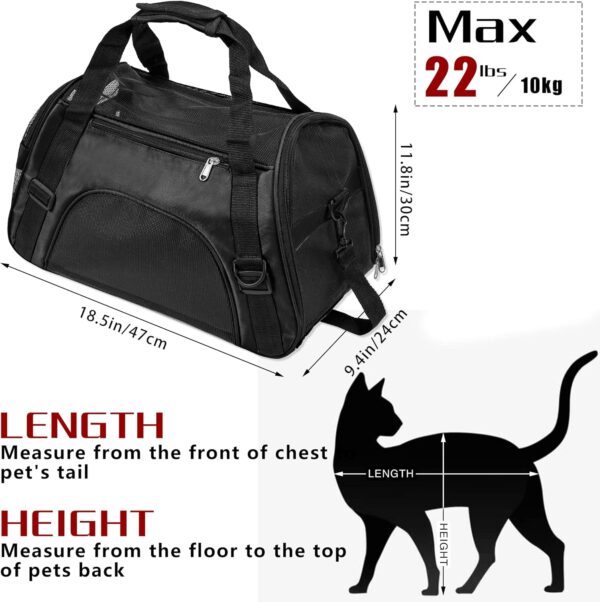 Soft-Sided Foldable Cat/Dog/Pet/Puppy Carrier Bag,Portable Pets Travel Carriers For Cats/Dogs/Pets With Shoulder Strap & Removable Mat,Durable Comfort Cat Basket Airline Approved(Black,Medium) - Image 2