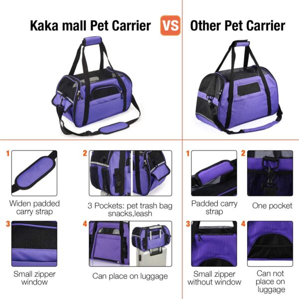 Kaka mall Pet Carrier, Dog Carrier, Cat Carrier, Waterproof Fabric Padded Soft Sided Airline Approved Breathable Travel Bag for Small Puppy Dogs Cats (Purple, Small) - Image 7