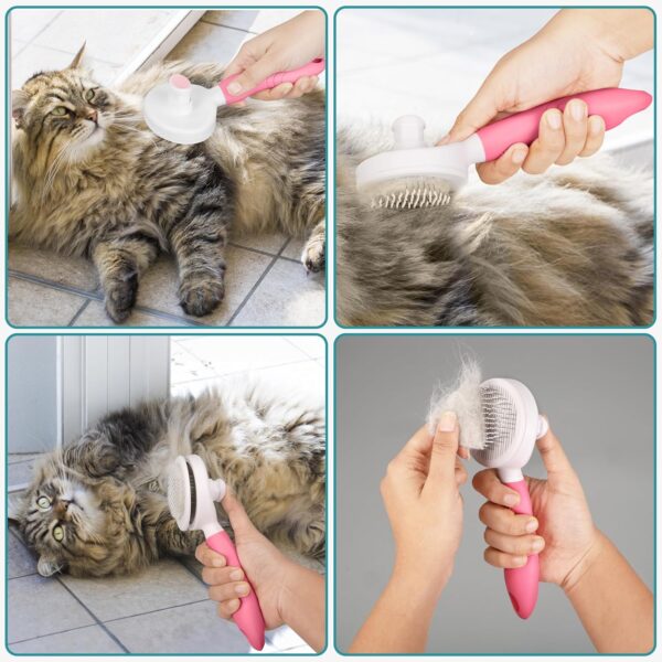 BELLE VOUS Pink Pet Grooming Slicker Brush - Self-Cleaning Shedding Comb for Long/Short-Haired Cats and Dogs - Removes Loose Undercoat, Mats & Tangles - Image 5