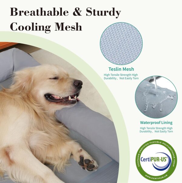 TJSOULER Cooling Elevated Dog Bed with Bolster,Portable Washable Raised Dog Cot with Chew Proof Mesh and Metal Frame,No-Slip Rubber Feet for Indoor & Outdoor Use(Grey,XL) - Image 3