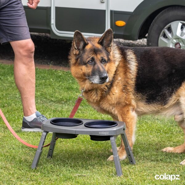 Colapz 2 x Portable Collapsible Dog Bowls with Stand - Raised Dog Bowl - Elevated Dog Bowls - Grey - Image 3