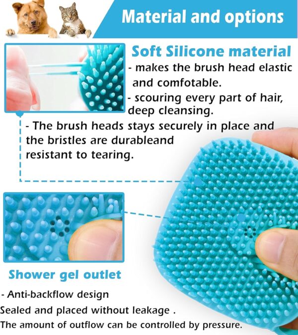 Soft Silicone Dog, Dog Shampoo Brush, Dog Bath Brush, Multi-Functional Bath, Dog Brush, Pet Massage Tool and Shampoo Dispenser for Dogs and Cats, Pets Shower and Grooming Tool (Blue) - Image 5