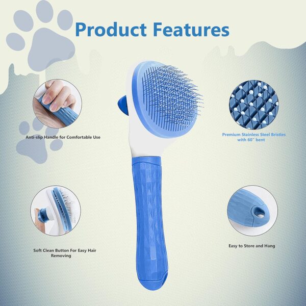 Cat Brush for Shedding and Grooming, Dog and Cat Grooming Brush Slicker Brush with Smooth Handle Pet Grooming Tool with Cat Hair Comb for Loose Fur, Tangles & Dirt for Long/Short Haired Cats (Blue) - Image 3