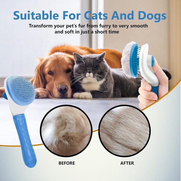 Cat Brush for Shedding and Grooming, Dog and Cat Grooming Brush Slicker Brush with Smooth Handle Pet Grooming Tool with Cat Hair Comb for Loose Fur, Tangles & Dirt for Long/Short Haired Cats (Blue) - Image 5