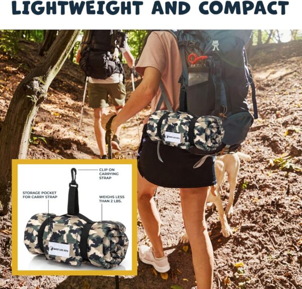 Travel Dog Bed - Outdoor Dog Beds for Camping - Portable with Clip-On Carrying Strap Provides Comfort for Dogs When Traveling - Camo Print 43” x 26” - Image 6