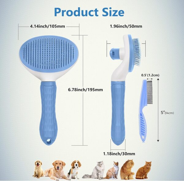 Cat Brush for Shedding and Grooming, Dog and Cat Grooming Brush Slicker Brush with Smooth Handle Pet Grooming Tool with Cat Hair Comb for Loose Fur, Tangles & Dirt for Long/Short Haired Cats (Blue) - Image 2