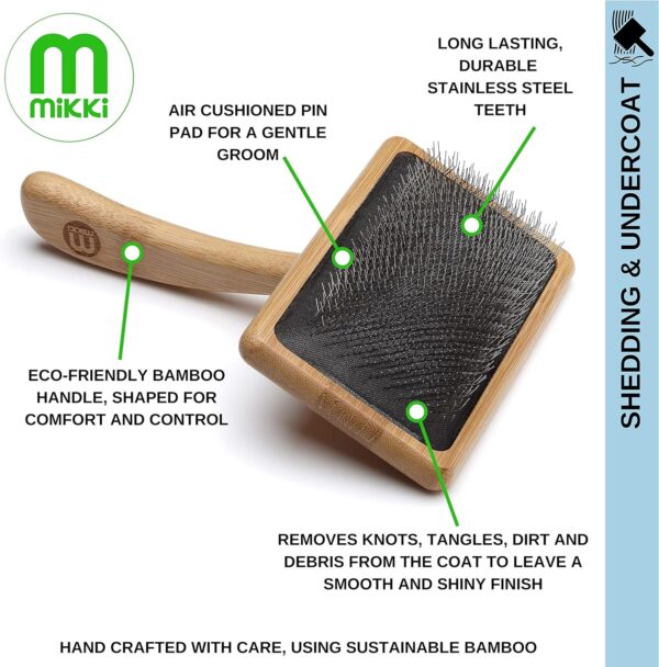 Mikki Bamboo Soft Pin Slicker Brush for Dog, Cat, Puppy, for Medium, Long and Curly Coats, Removes Knots, Tangles, Dead Hair, Handmade from Natural Bamboo, Large - Image 4