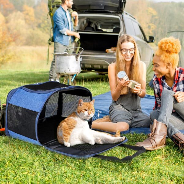 YITAHOME Cat Carrier Airline Approved, Soft-Sided Pet Carrier for Cats and Dogs Up to 15lbs, 5 Sides Breathable Collapsible Cat Travel Carrier with Bottom Protection and Washable Liner, Blue - Image 6