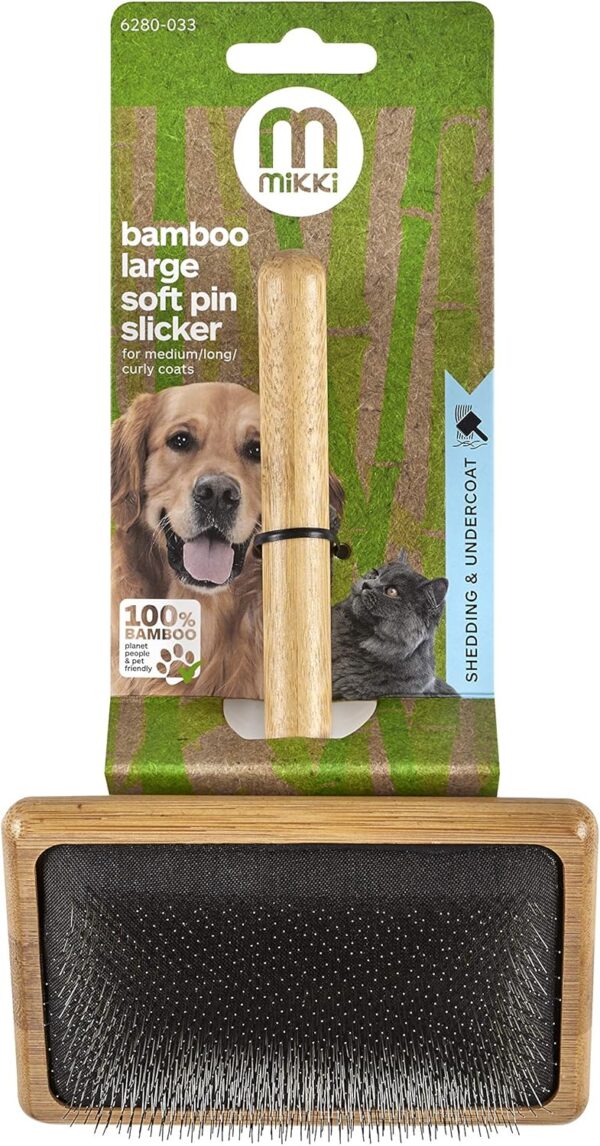 Mikki Bamboo Soft Pin Slicker Brush for Dog, Cat, Puppy, for Medium, Long and Curly Coats, Removes Knots, Tangles, Dead Hair, Handmade from Natural Bamboo, Large - Image 7