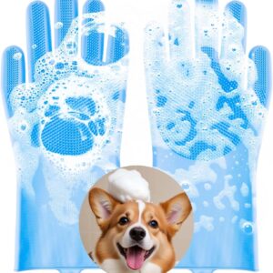 AOZUO Dog Cat Washing Mitts Pet Grooming Gloves Silicone Heat Resistant Bath Gloves Pet Bath Gloves for Massaging, Scrubbing and Hair Removal