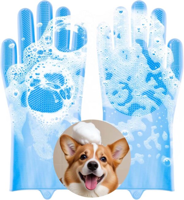 AOZUO Dog Cat Washing Mitts Pet Grooming Gloves Silicone Heat Resistant Bath Gloves Pet Bath Gloves for Massaging, Scrubbing and Hair Removal