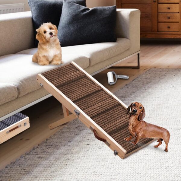 Aitakatta Dog Ramp for Bed, Adjustable Portable Folding Pet Ramp, 32" Long Wooden Pet Ramp with Non-Slip Traction Mat for Small Dogs, Dog Climbing Ladder for Sofa, Bed, Couch,Car(LGPT2,Brown)