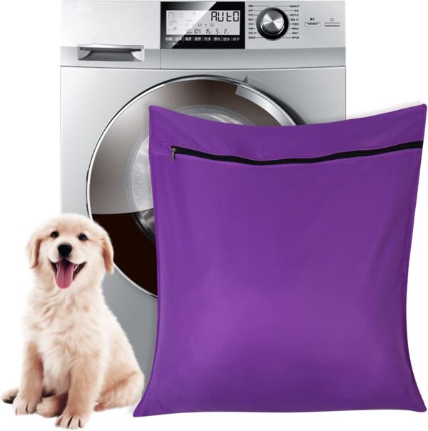 Auxsoul 1 Pack Pet Laundry Bag, Stops Pet Hair Blocking The Washing Machine, Big Size Wash Bag Ideal for Dog Cat Horse, Hair Remover Safely(6070cm)(Purple)