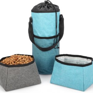 BELLE VOUS Dog Travel Bag with Food and Water Bowls - Pet Food Storage Pouch Bag with Collapsible Feeding Bowls for Travel, Camping & Road Trips