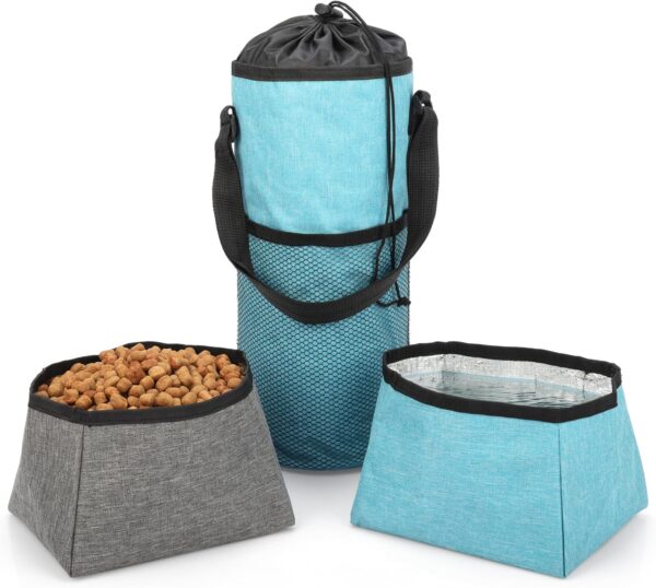 BELLE VOUS Dog Travel Bag with Food and Water Bowls - Pet Food Storage Pouch Bag with Collapsible Feeding Bowls for Travel, Camping & Road Trips