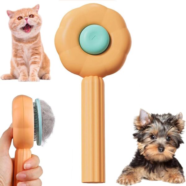 BNFGD 1Pcs Pet Hair Cleaner Brush, Cute Cat Brush Dog Brush, Pet Combing Brush, Pet Combing Brush with Hair Removal Button,Artifact for Stroking Cats and Dogs, Pet Hair Cleaner Brush(Orange)