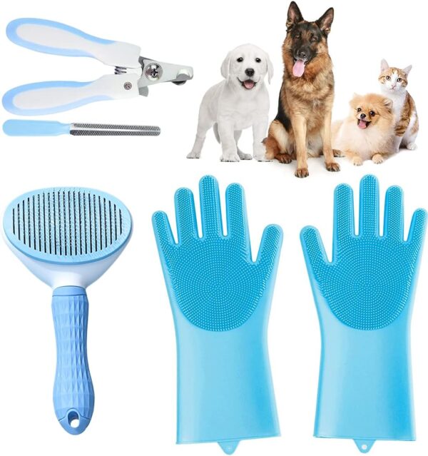 Begator Pet Washing Bathing Grooming Gloves Dog Cat Hair Remover Brush Hair Removal Gloves Pet Nail Nail Clippers - 3 in 1 Pet Washing Bathing Grooming Kit