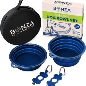 Bonza Large Collapsible Dog Bowls, Twin Pack, 5 Cup, 18cm Diameter, Portable Dog Water Bowls for Medium to Large Dogs