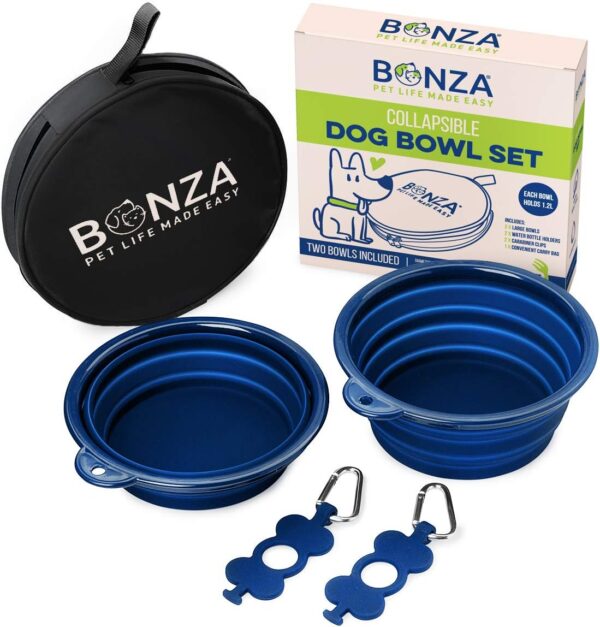 Bonza Large Collapsible Dog Bowls, Twin Pack, 5 Cup, 18cm Diameter, Portable Dog Water Bowls for Medium to Large Dogs