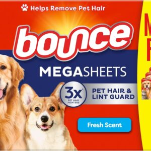 Bounce Pet Hair and Lint Guard Mega Dryer Sheets, Pet Hair Remover, Fresh Scent, 180 Count